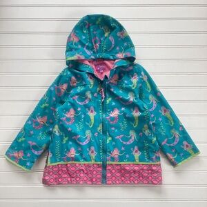 Girls Aqua Teal Whimsical Mermaid Print Raincot